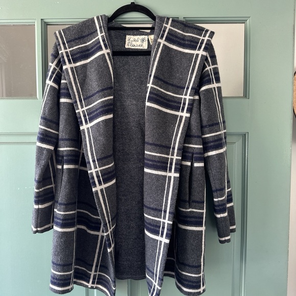 Free People Blue and White Teddy Jacket - Picture 1 of 4